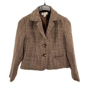 Talbots Petites Blazer Women 10 Pre-Owned Jacket Brown Tweed Wool Blend USA Made